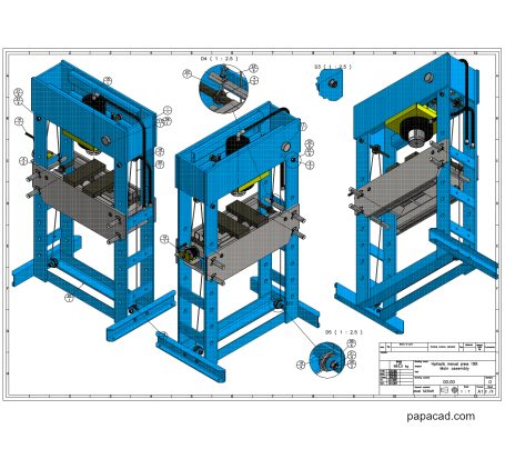 Drawings of Hydraulic Press 100 tons from papacad.com